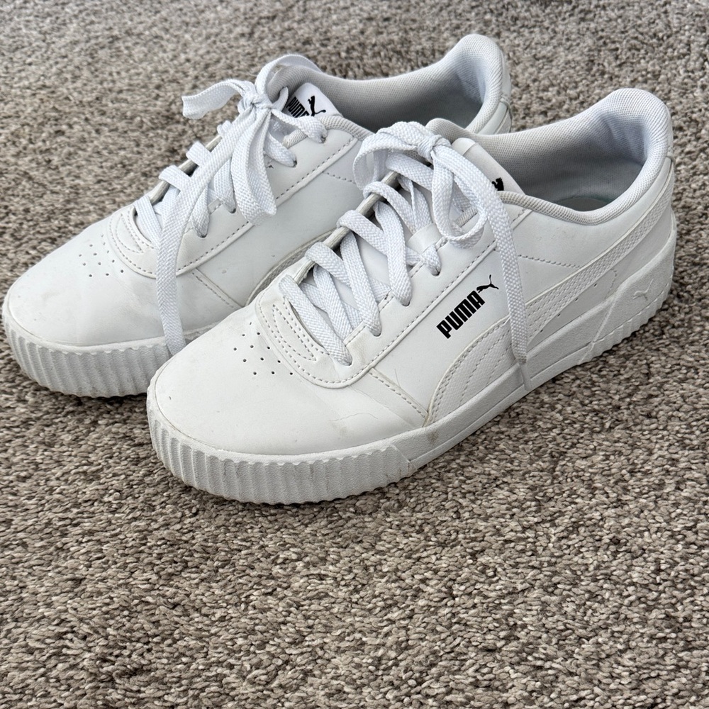 Puma All-White Platform Lace-Up Sneakers